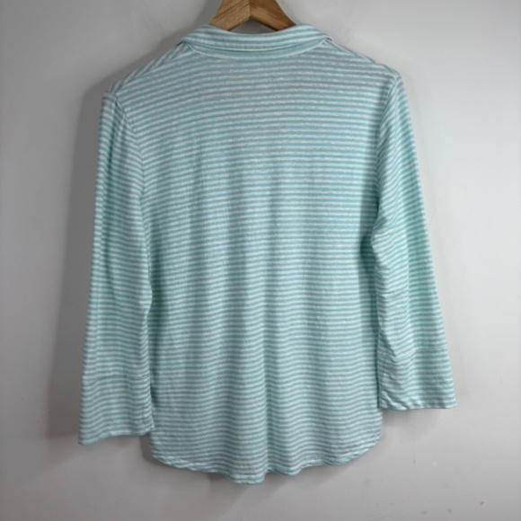 J McLaughlin Brynn Linen Shirt M Stripe Button Long Sleeve Preppy Coastal Beach - Picture 6 of 12
